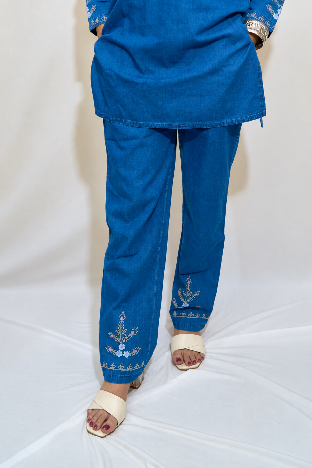 Blue Denim Embroidered Co-ord Set