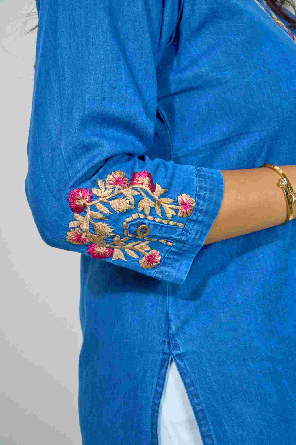 Indigo Floral Embroidered Denim Kurti