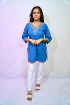 Indigo Royale Embroidered Denim Kurti