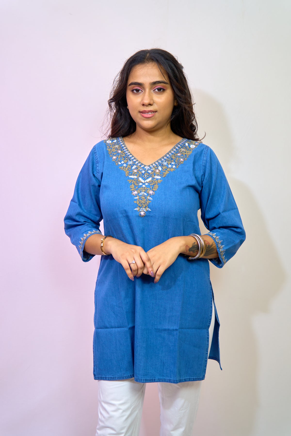 Indigo Royale Embroidered Denim Kurti
