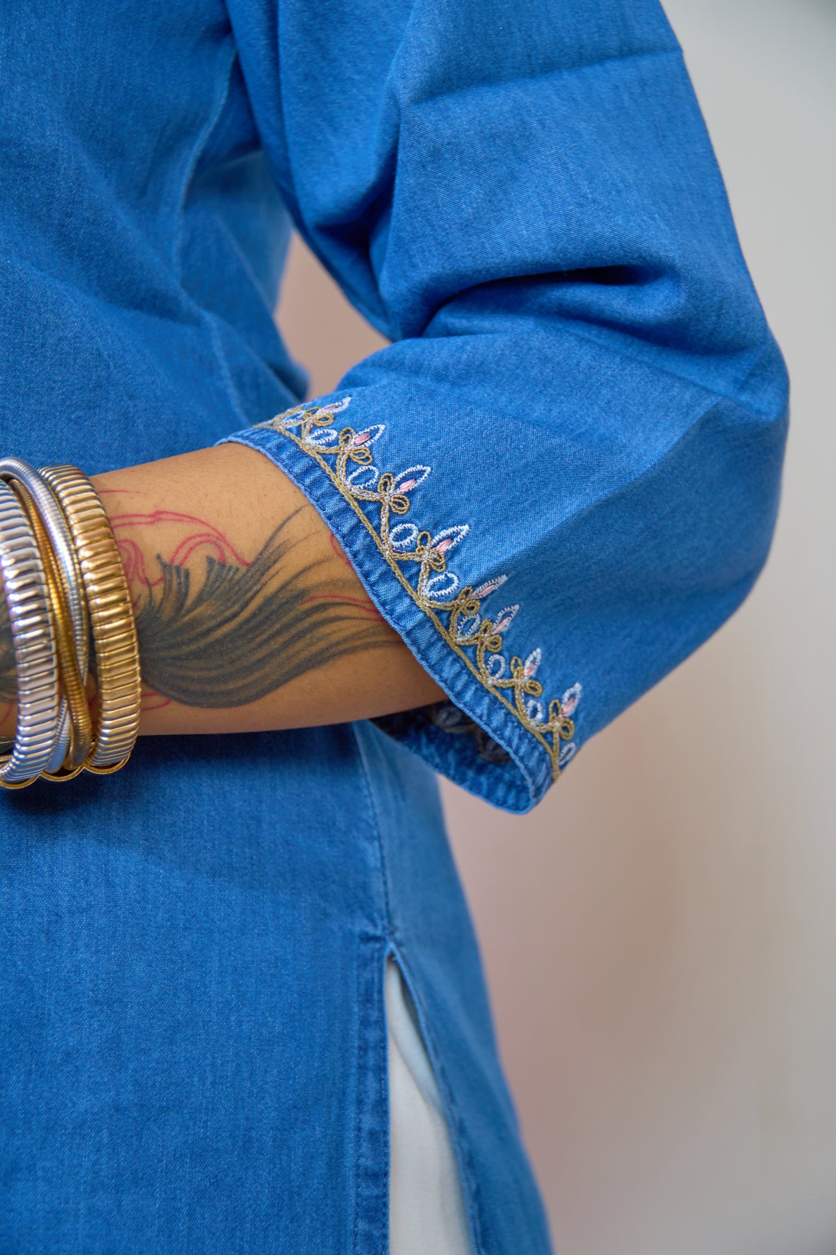 Indigo Royale Embroidered Denim Kurti