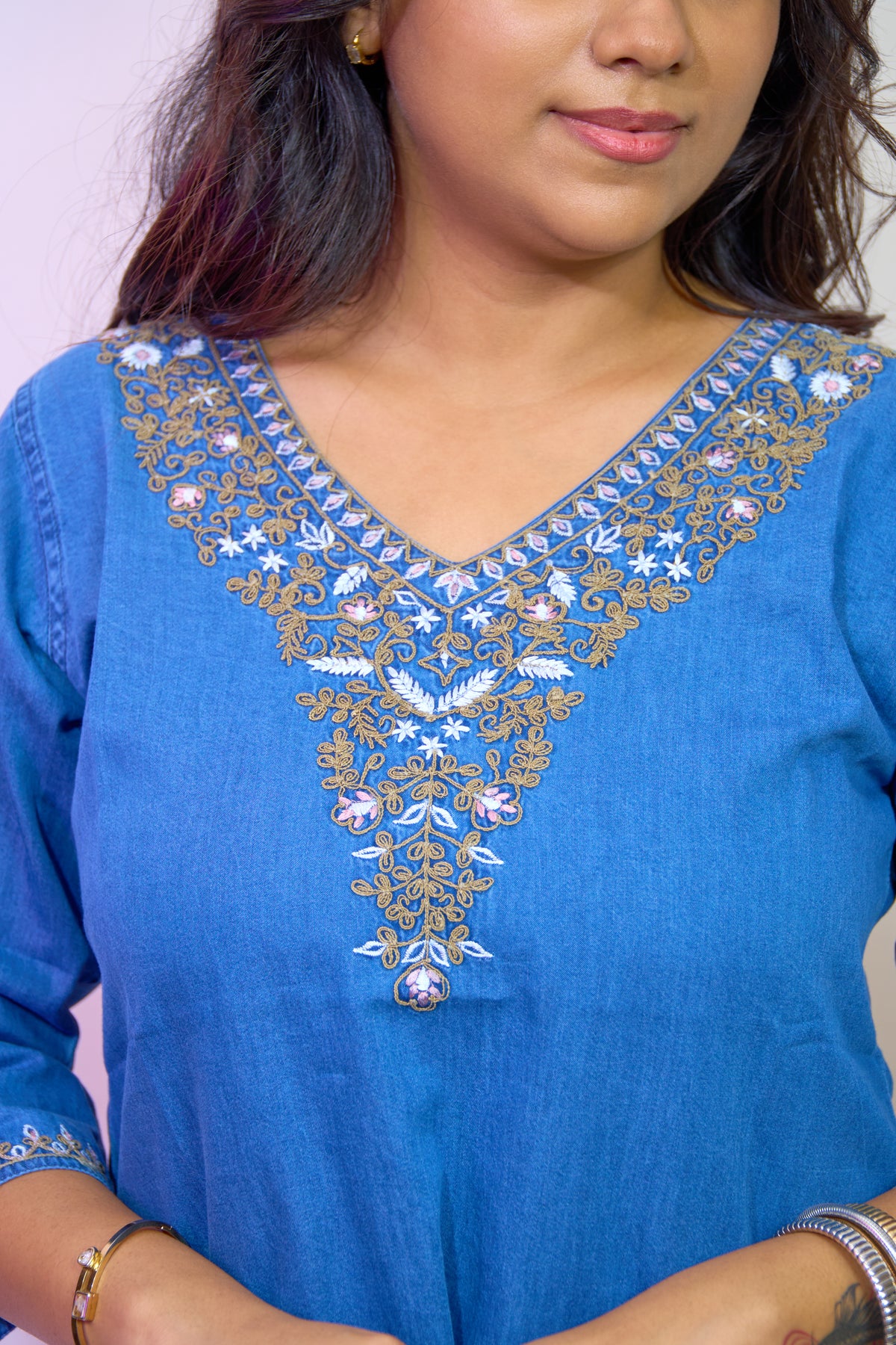 Indigo Royale Embroidered Denim Kurti