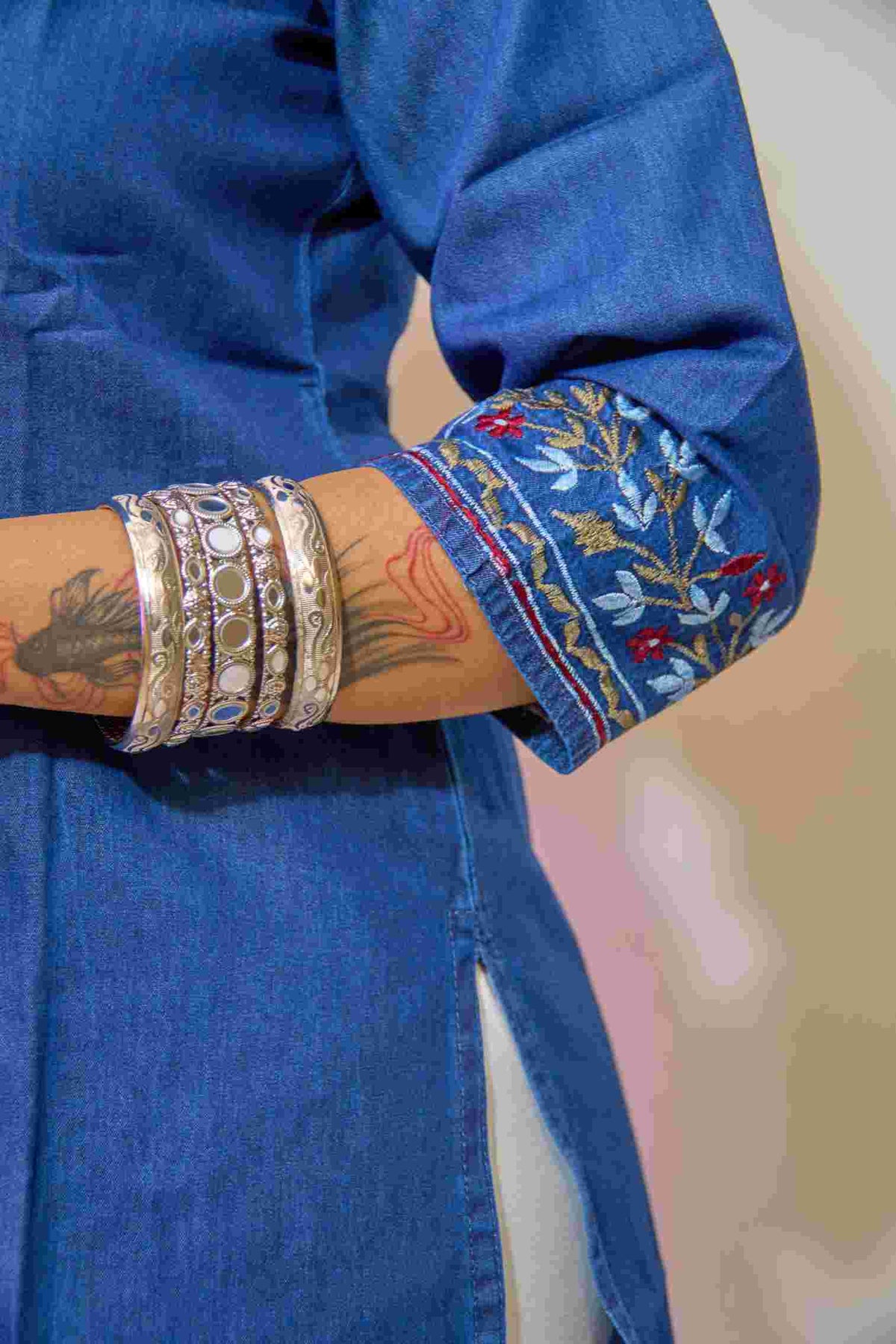 Midnight Bloom Denim Kurti