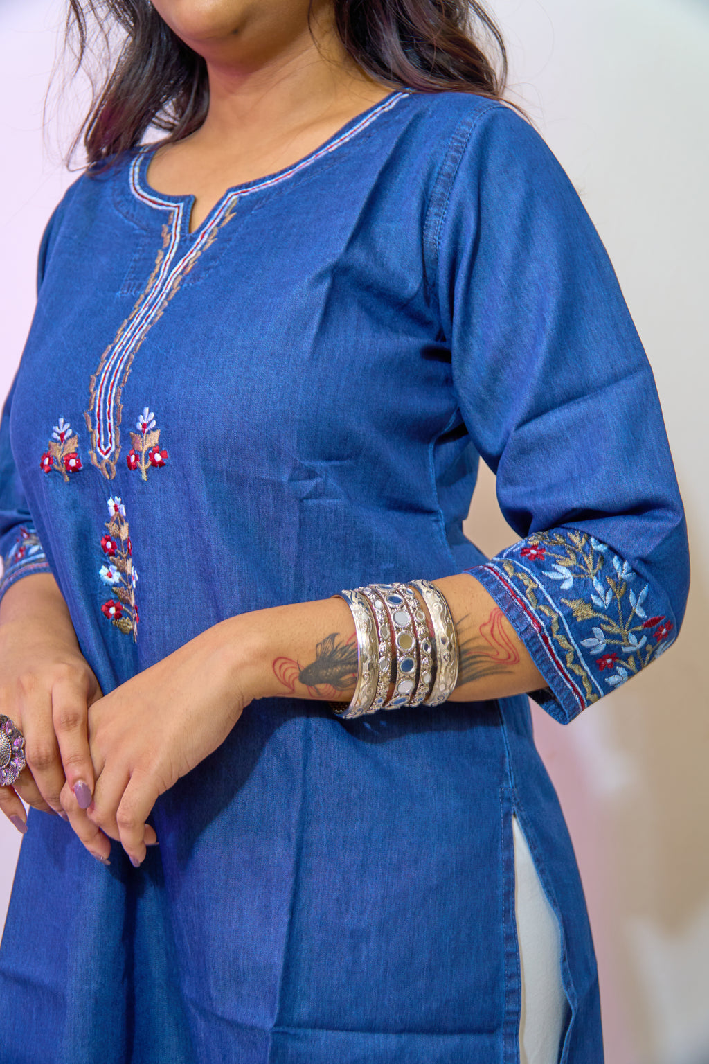 Midnight Bloom Denim Kurti