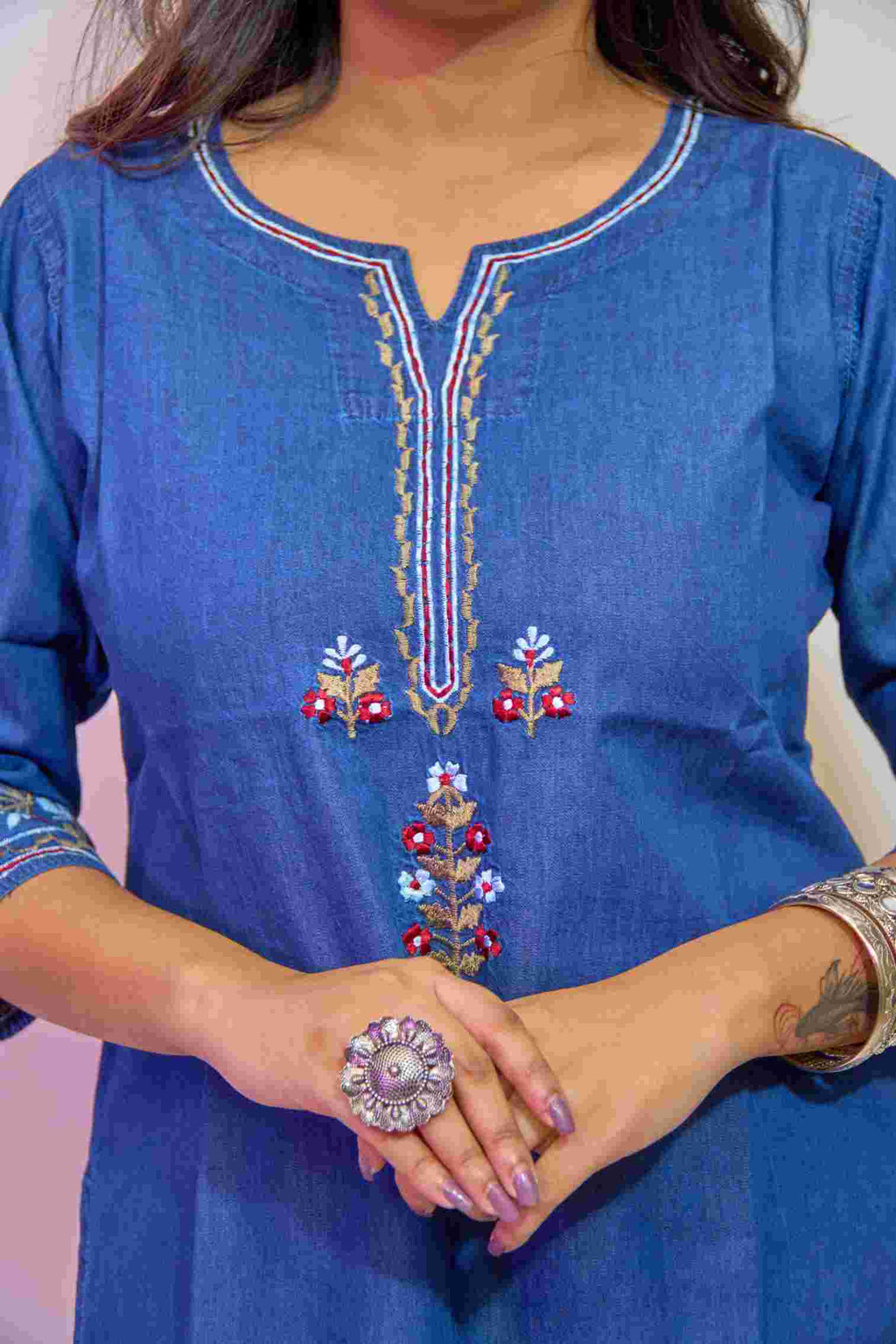 Midnight Bloom Denim Kurti
