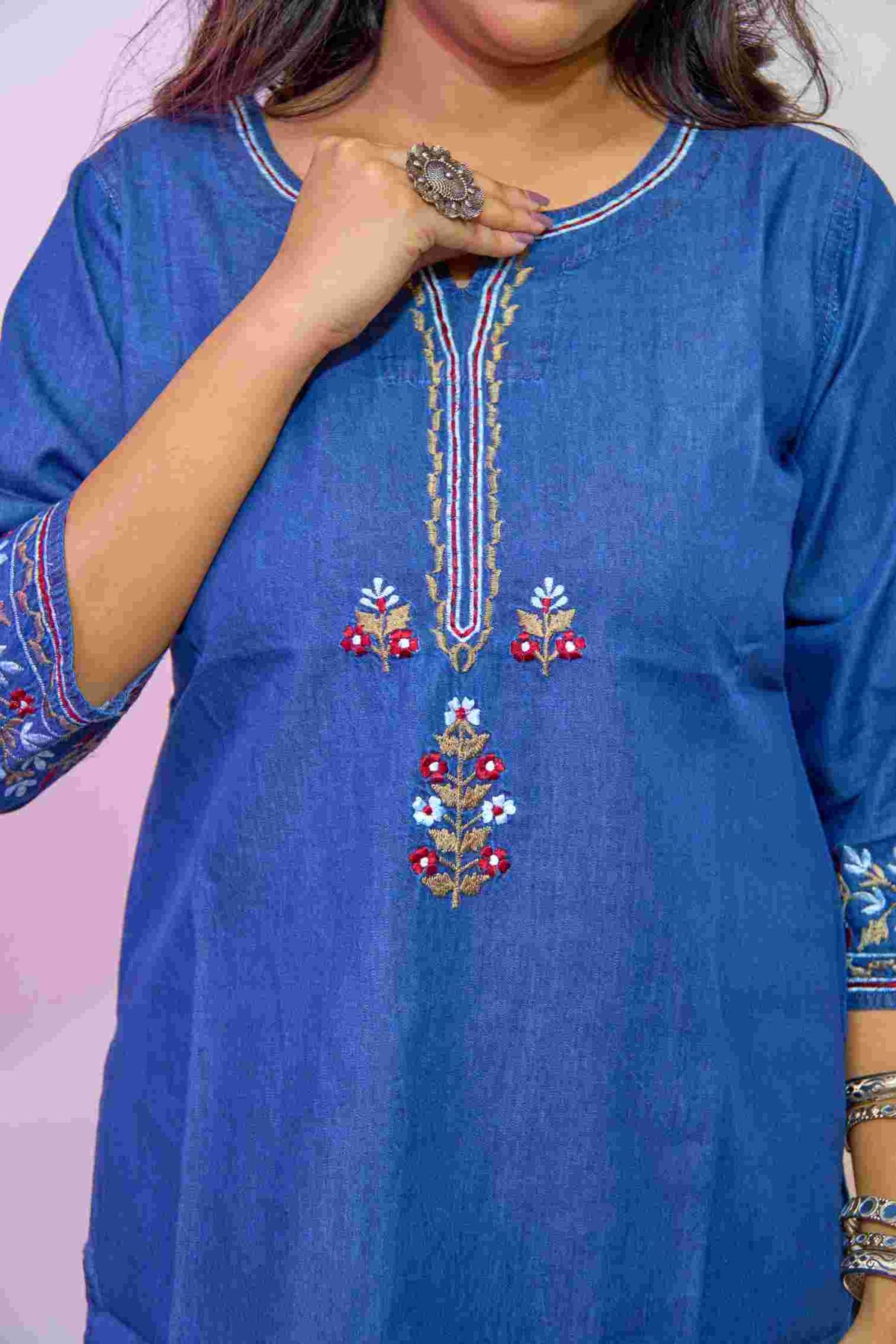 Midnight Bloom Denim Kurti
