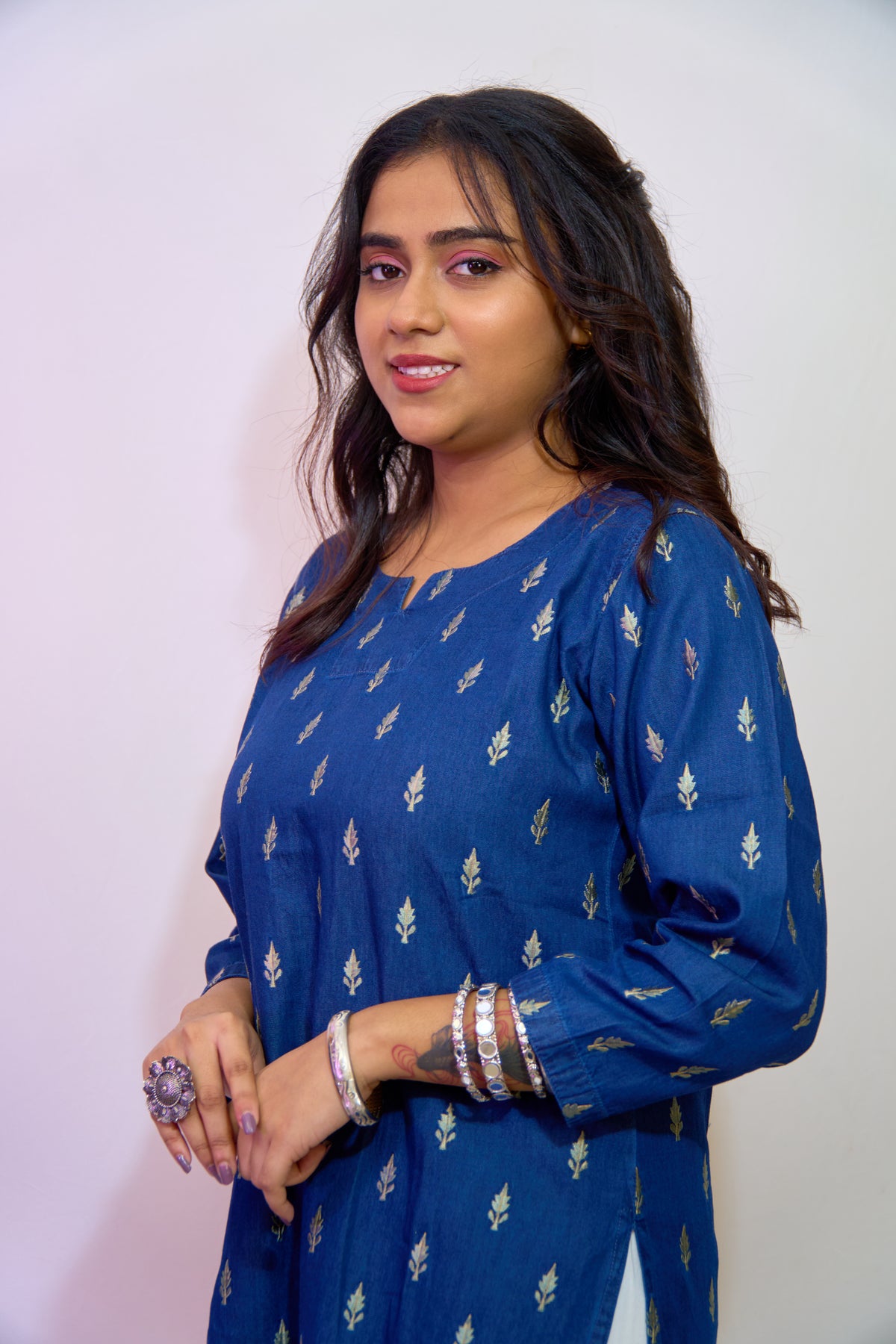 Midnight Leaf Denim Kurti