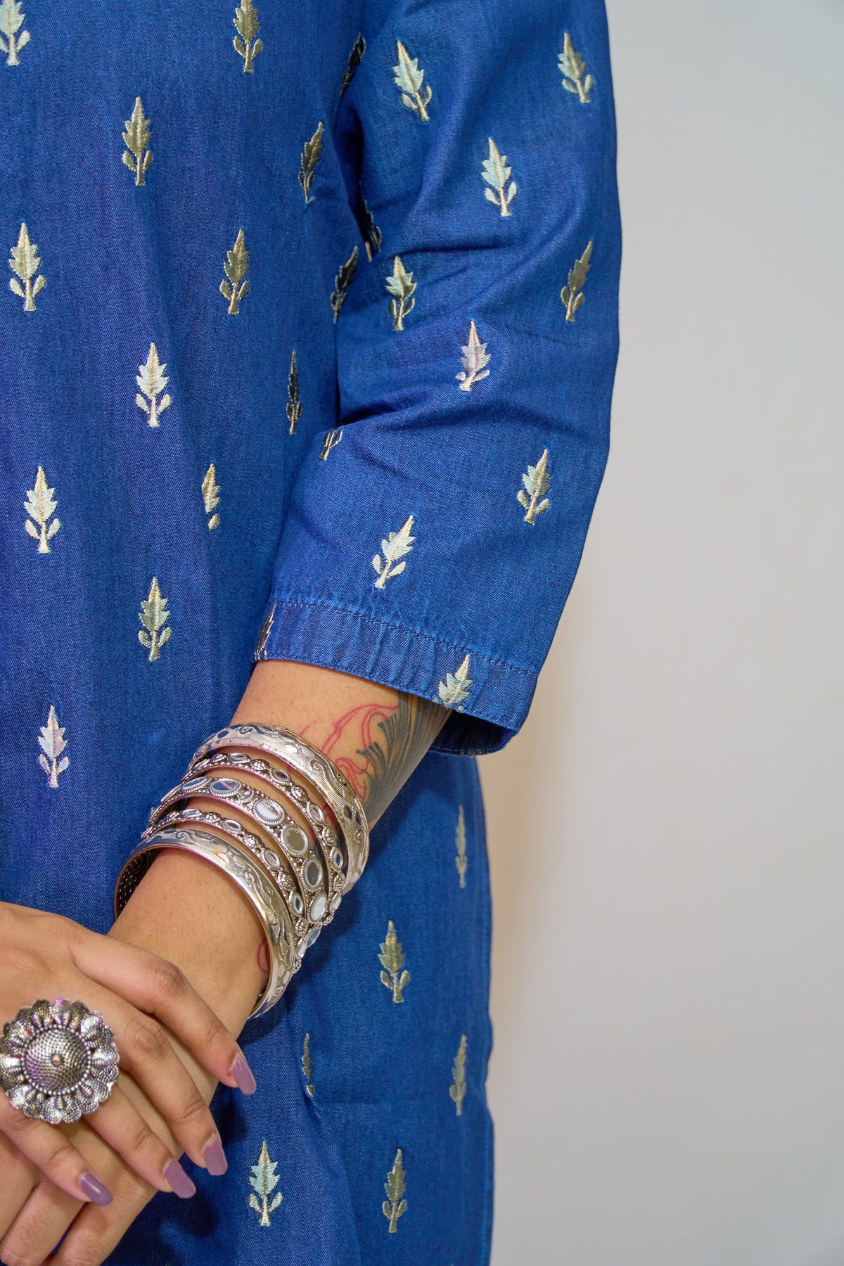Midnight Leaf Denim Kurti
