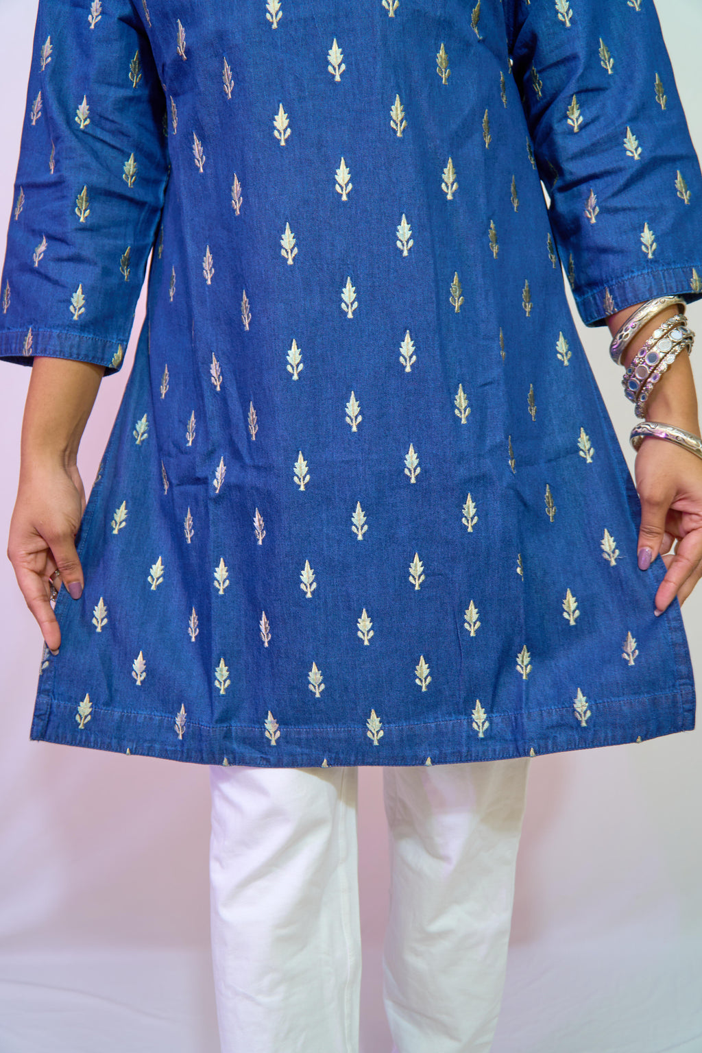 Midnight Leaf Denim Kurti