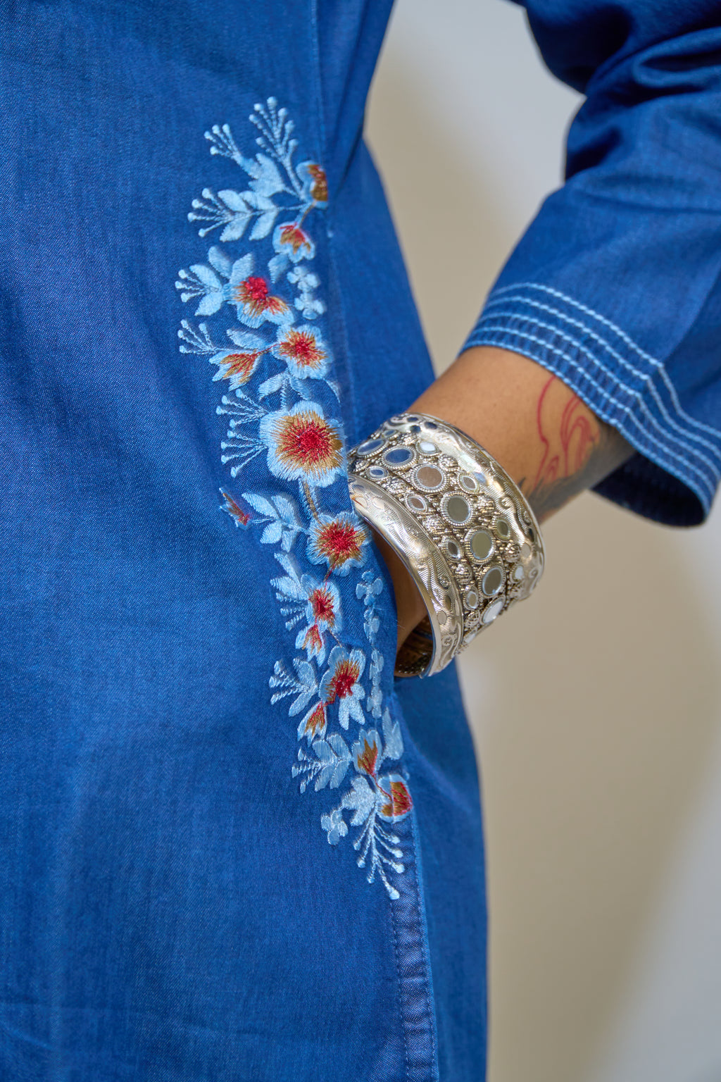 Midnight Bloom Long Denim Kurti