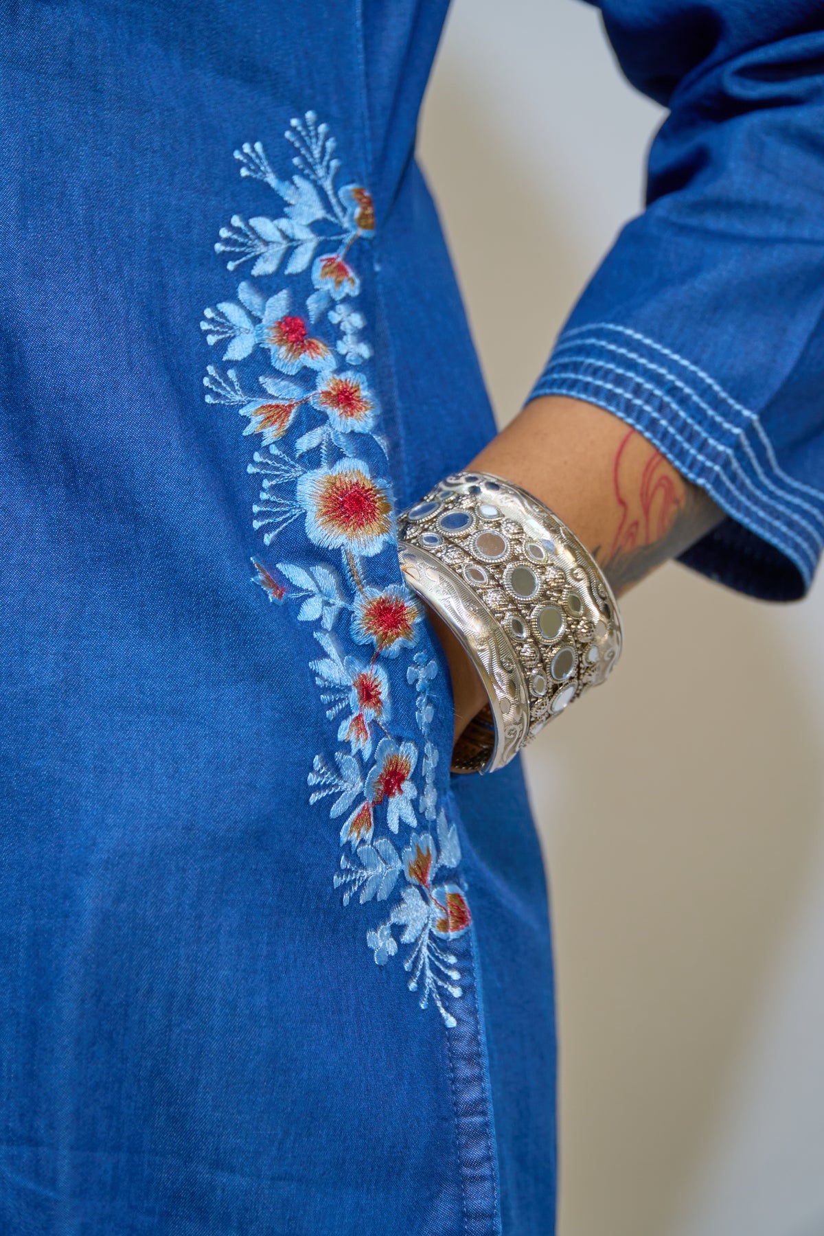 Midnight Bloom Long Denim Kurti
