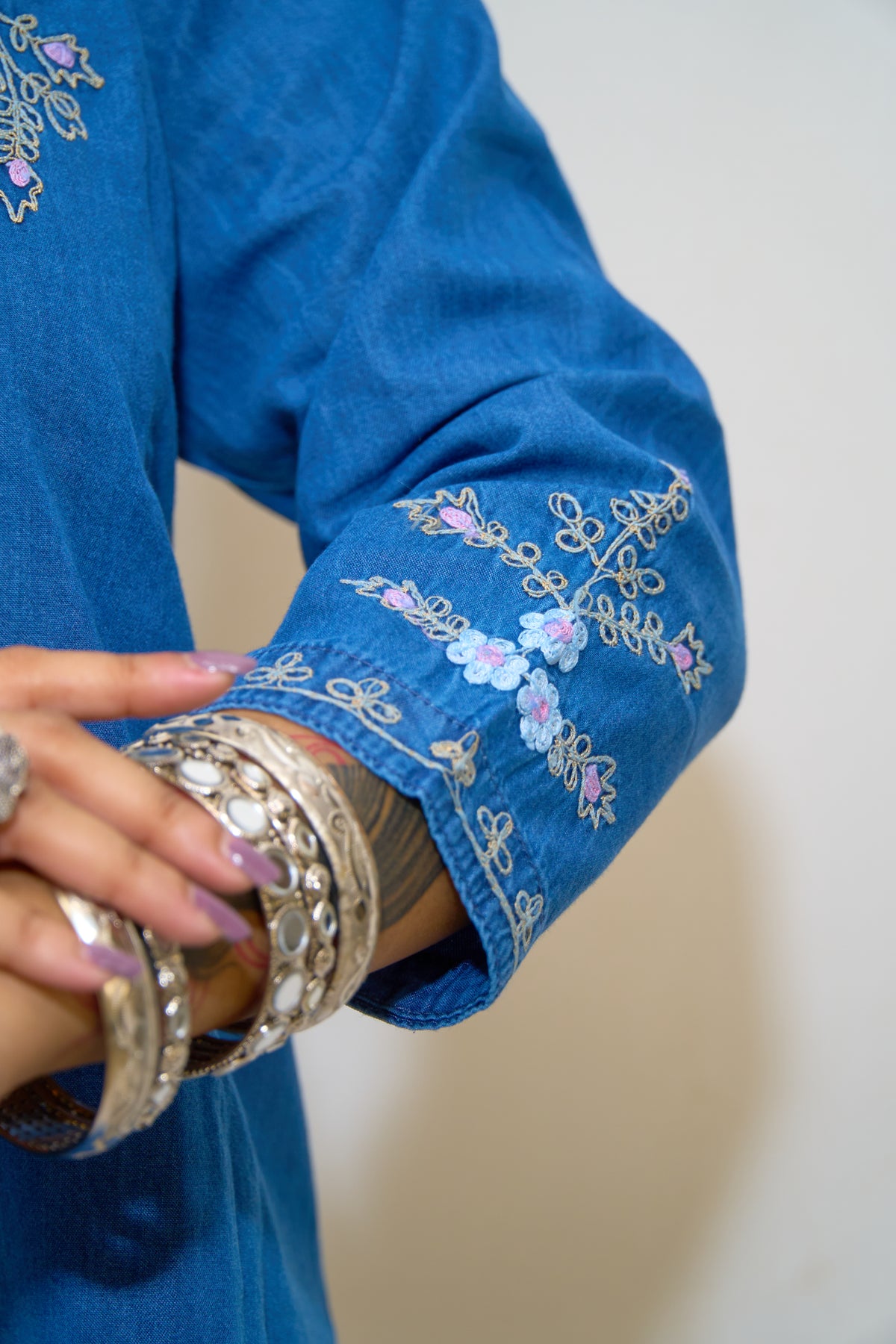 Blue Denim Embroidered Co-ord Set