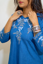 Blue Denim Embroidered Co-ord Set