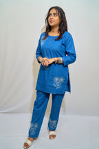 Indigo Bloom Embroidered Denim Co-Ord Set