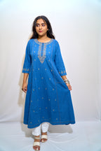 Indigo Denim Embroidered Long Kurti