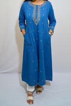 Indigo Denim Embroidered Long Kurti