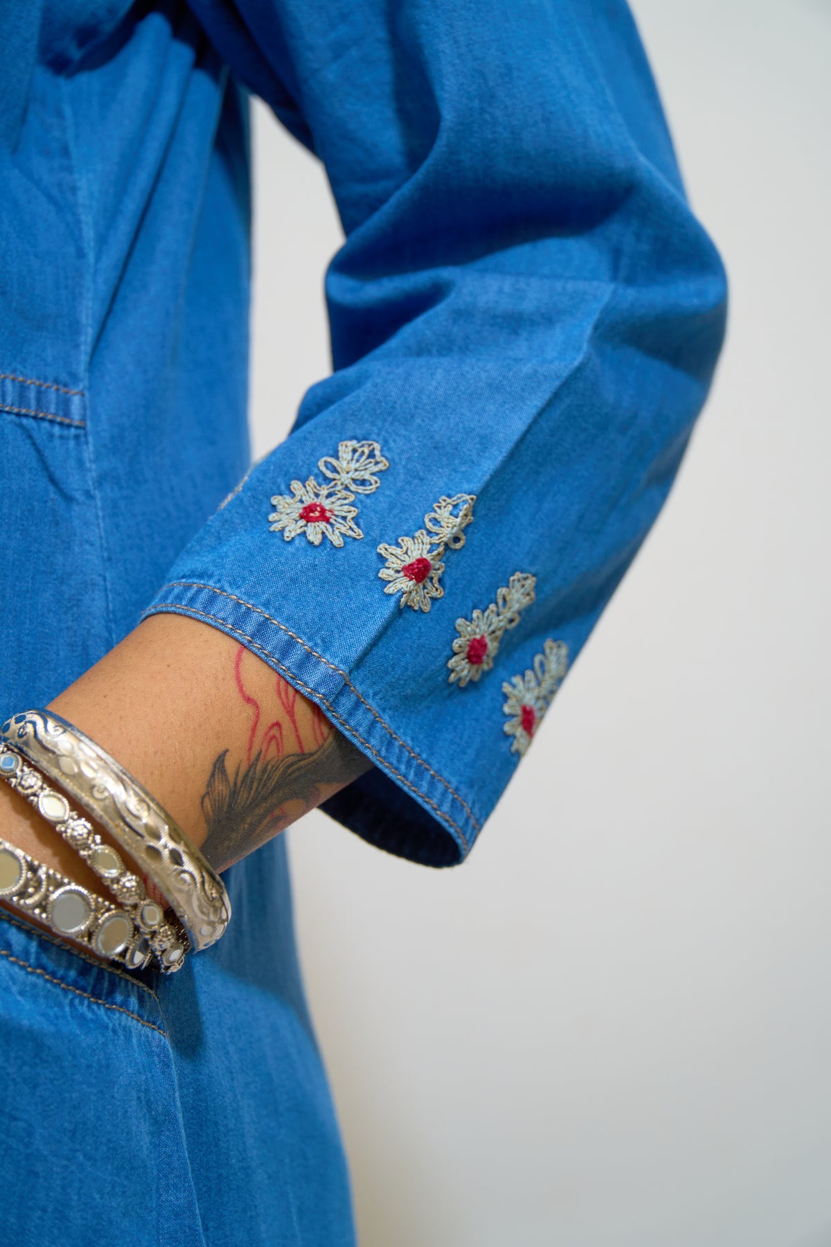 Indigo Denim Embroidered Long Kurti