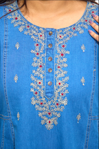 Indigo Denim Embroidered Long Kurti